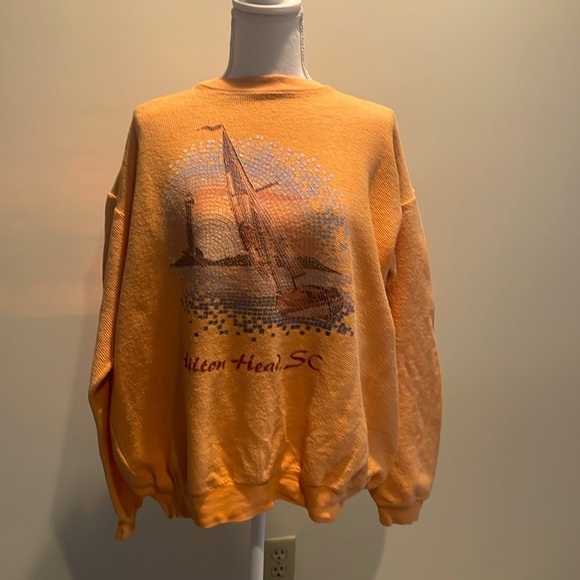 Vintage Tops - Orange Waffle Weave Type Hilton Head Pullover. Vtg. Y2K